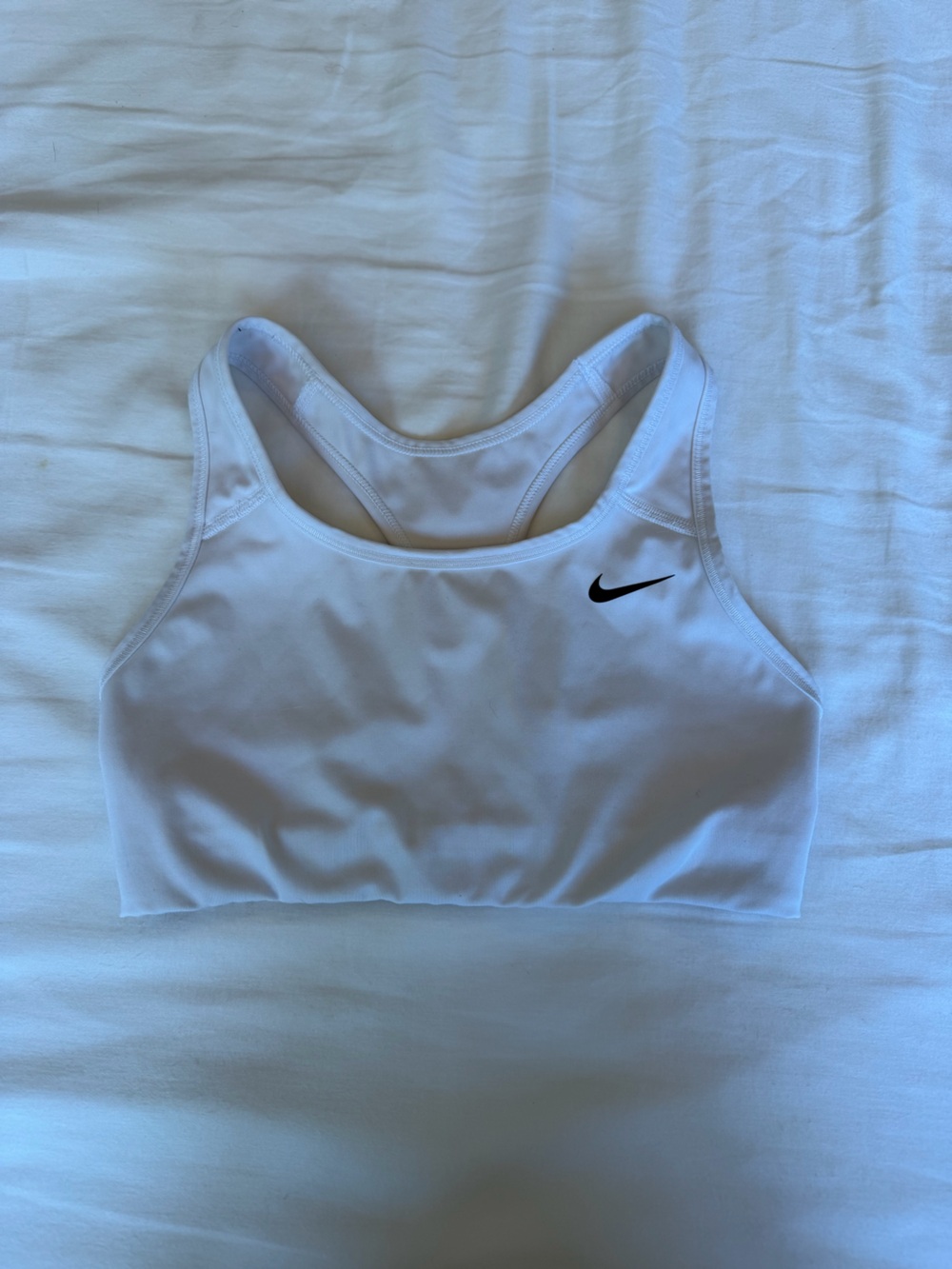 Nike White Racerback Training Sports Bra with Black Swoosh